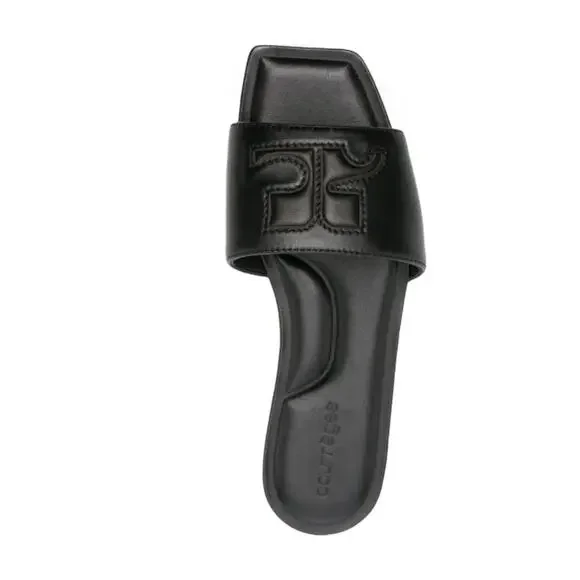 Courreges Logo Patch Leather Slide Sandals in Black 37 - Picture 1 of 5